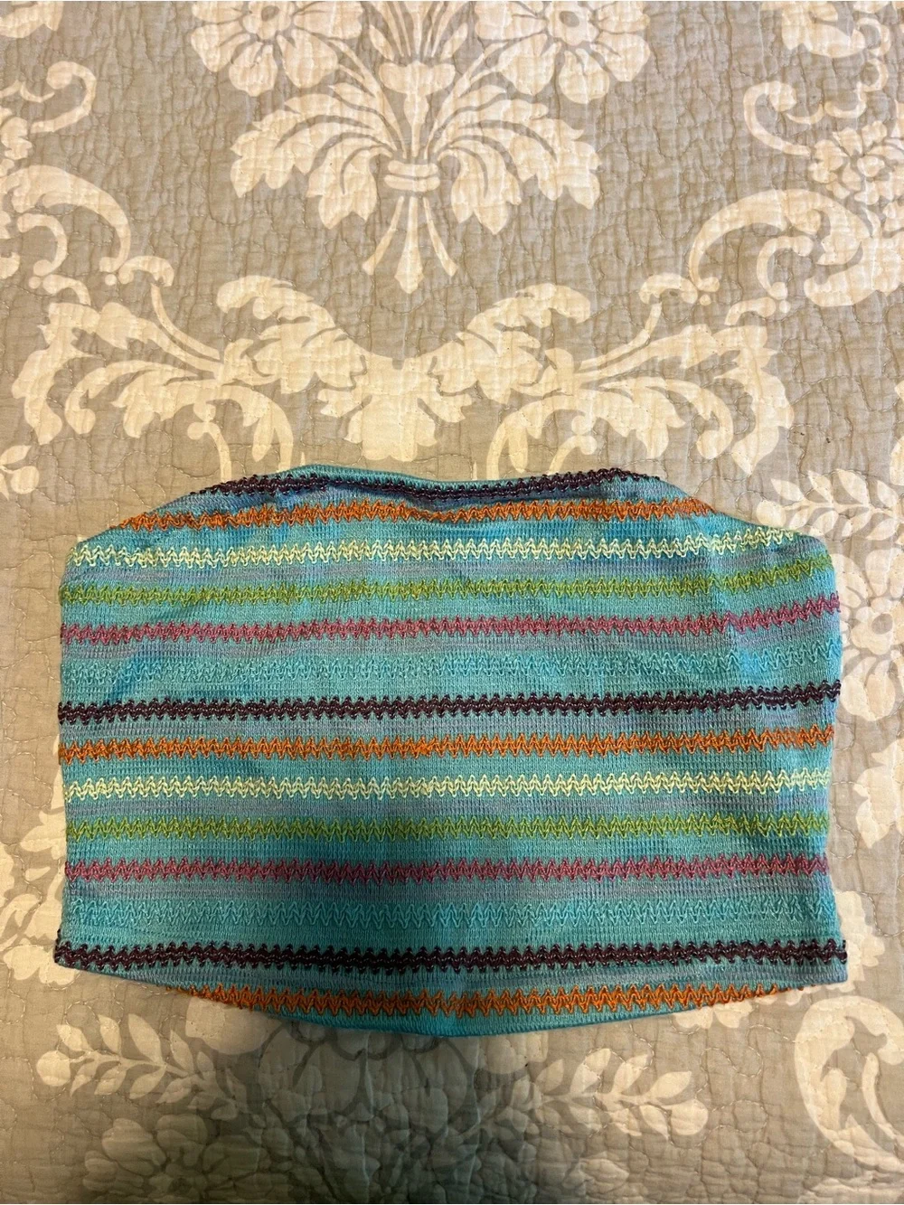 Striped Knit Tube Top in Aqua Multi